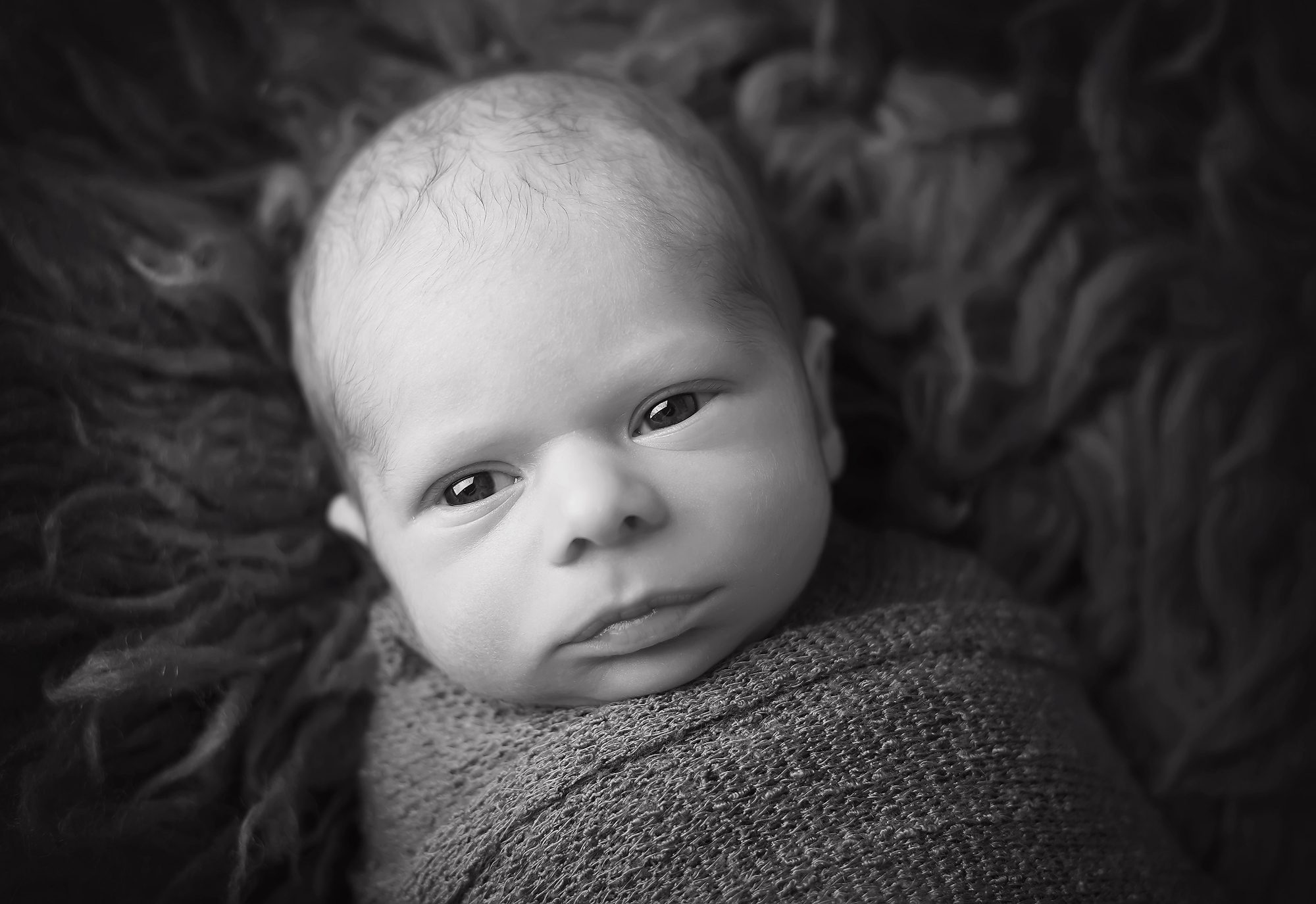 Newborn Boy Eyes Open Black and White